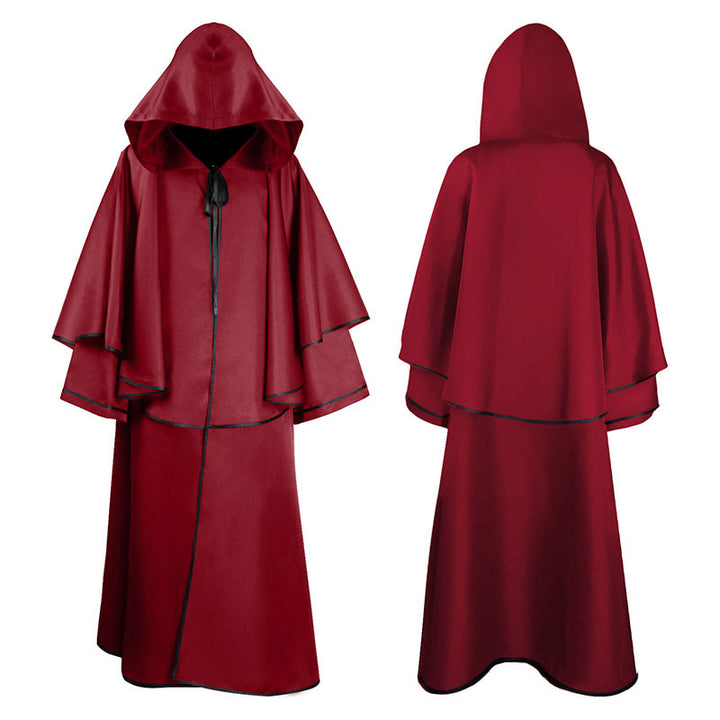 Unisex multi-layered hooded cloak with wide drape and satin ribbon closure Mune Fashion