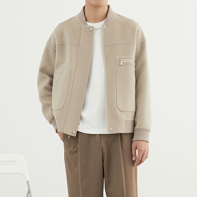 Men's short jacket in blouson style made of wool blend with ribbed collar, zipper, and chest pocket Mune Fashion