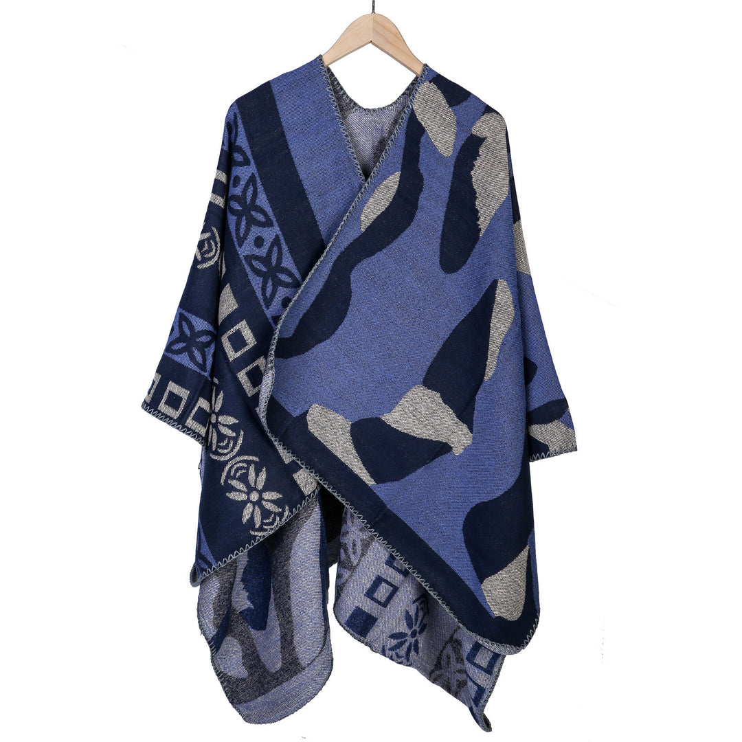 Women's jacquard knit ruana in oversized fit with graphic pattern Mune Fashion