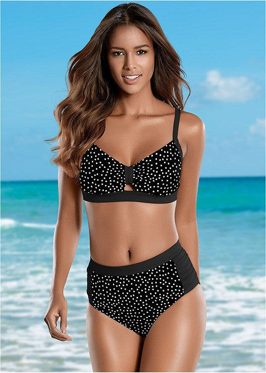 Women's High-Waisted Bikini Set with Padded Top and Stylish Polka Dot Design Mune Fashion