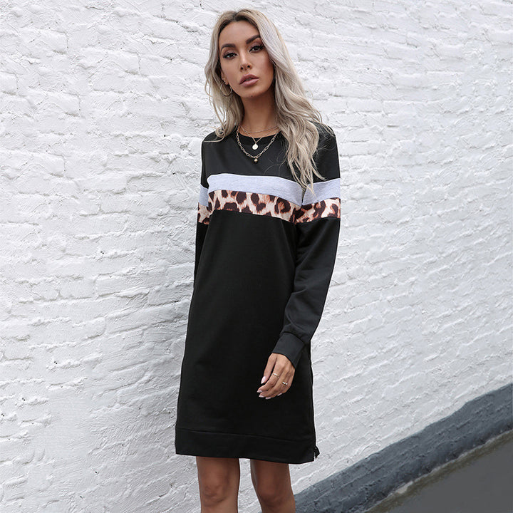Women casual sweatshirt dress with leopard stripes and contrasting chest band Mune Fashion