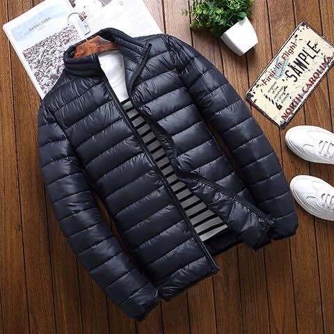 Men's lightweight quilted thermal jacket with stand-up collar and full-length zipper Mune Fashion