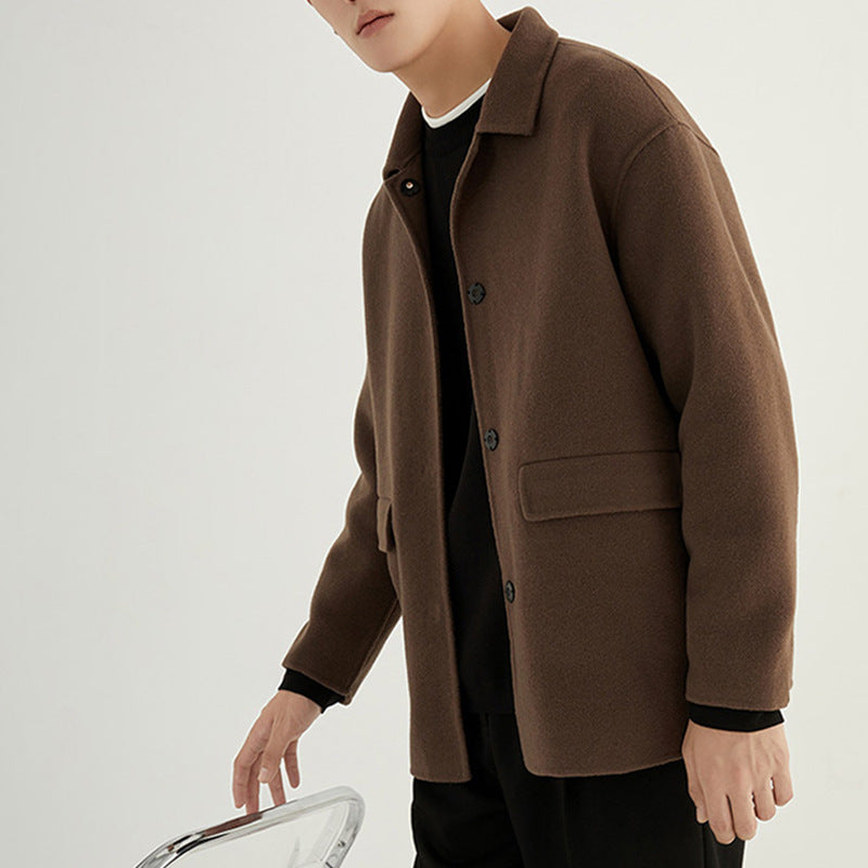 Men's Oversized Wool Blend Jacket with Shirt Collar and Patch Pockets Mune Fashion
