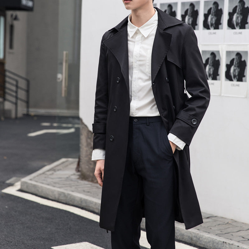 Men's elegant fitted trench coat with double button placket and tie belt Mune Fashion