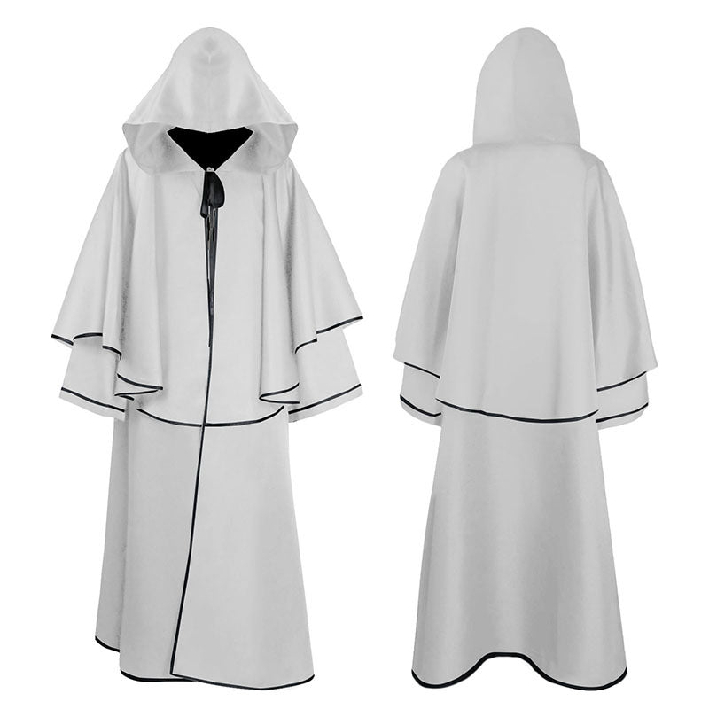 Unisex multi-layered hooded cloak with wide drape and satin ribbon closure Mune Fashion