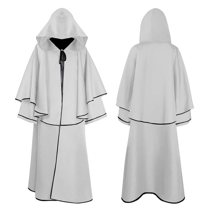 Unisex multi-layered hooded cloak with wide drape and satin ribbon closure Mune Fashion