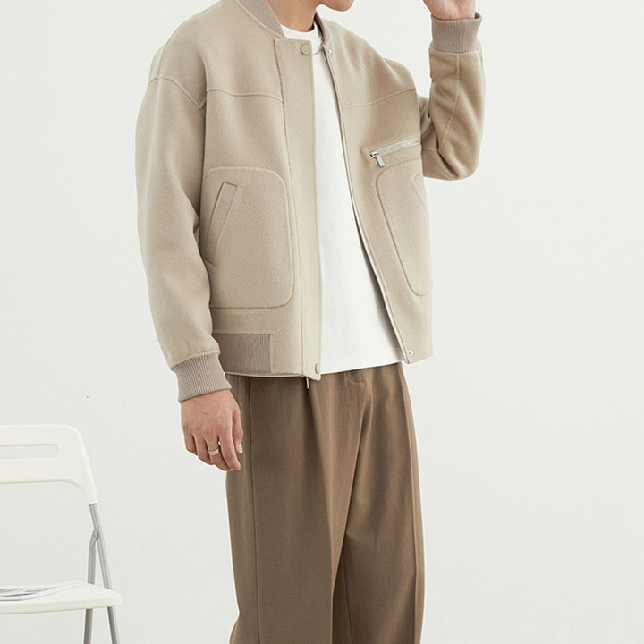 Men's short jacket in blouson style made of wool blend with ribbed collar, zipper, and chest pocket Mune Fashion