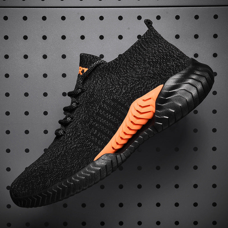 Men's breathable knit urban trainers with sock-like upper, elastic lacing, and shock-absorbing wave sole Mune Fashion