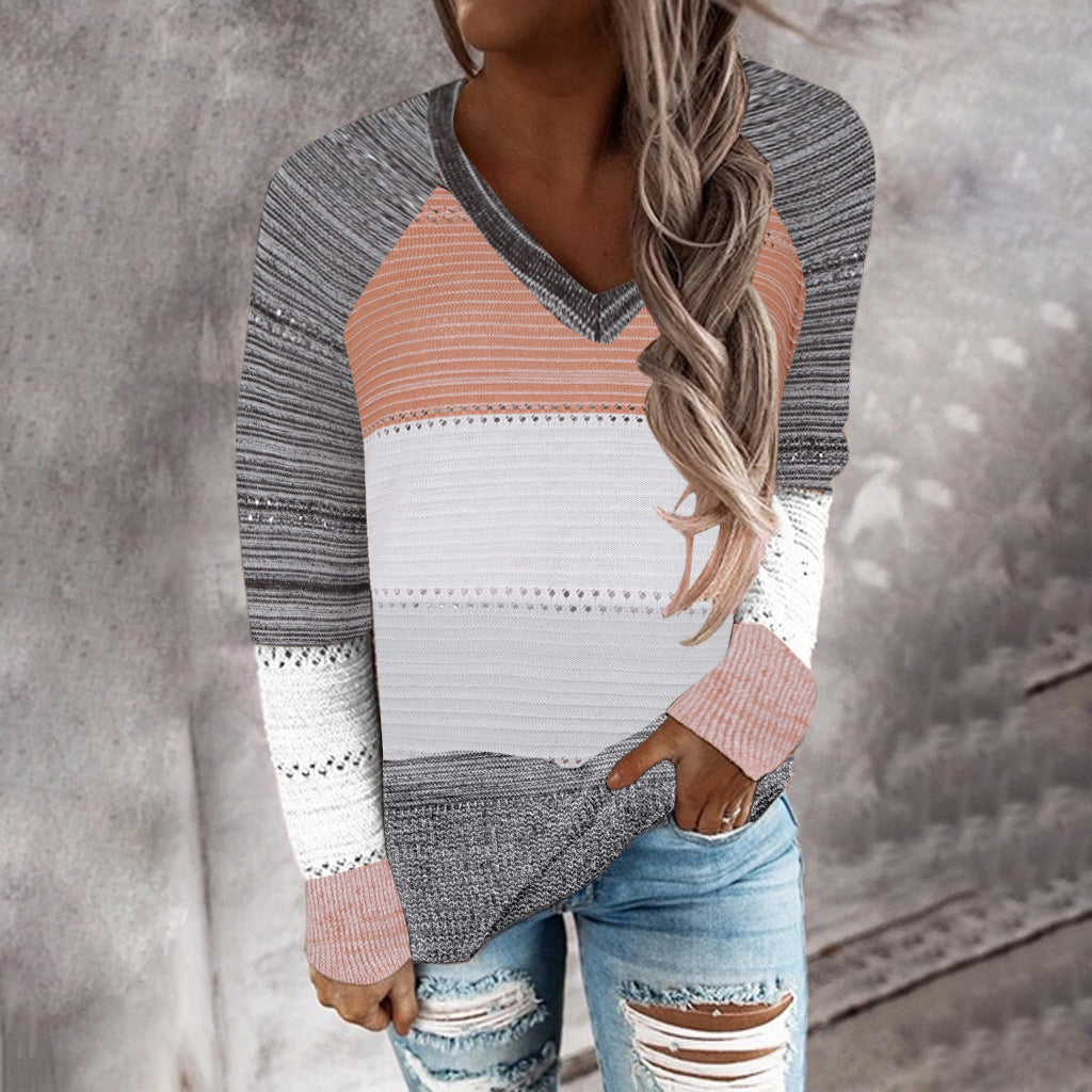 Women's knit sweater with V-neck, loose oversized fit and openwork pattern Mune Fashion
