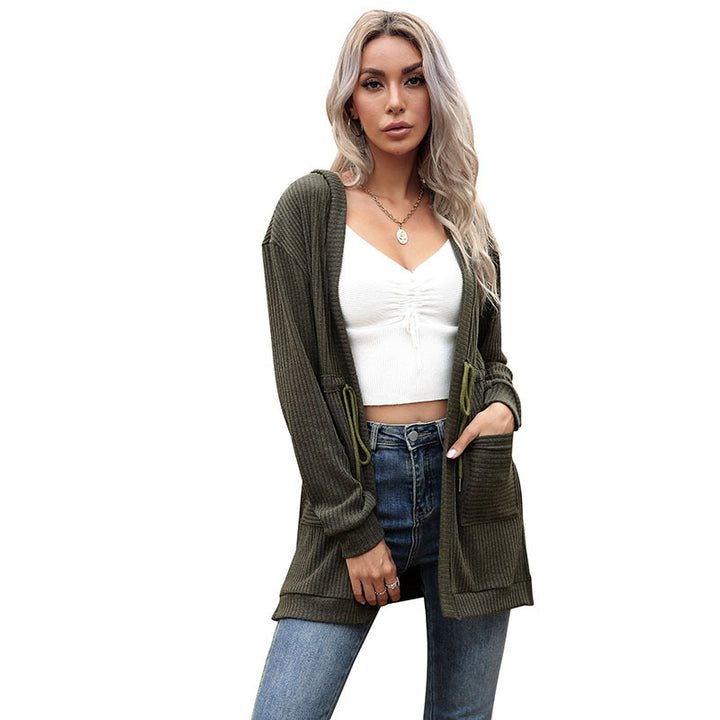 Women Longline Fine Knit Cardigan with Drawstring, Rib Structure and Insert Pockets Mune Fashion