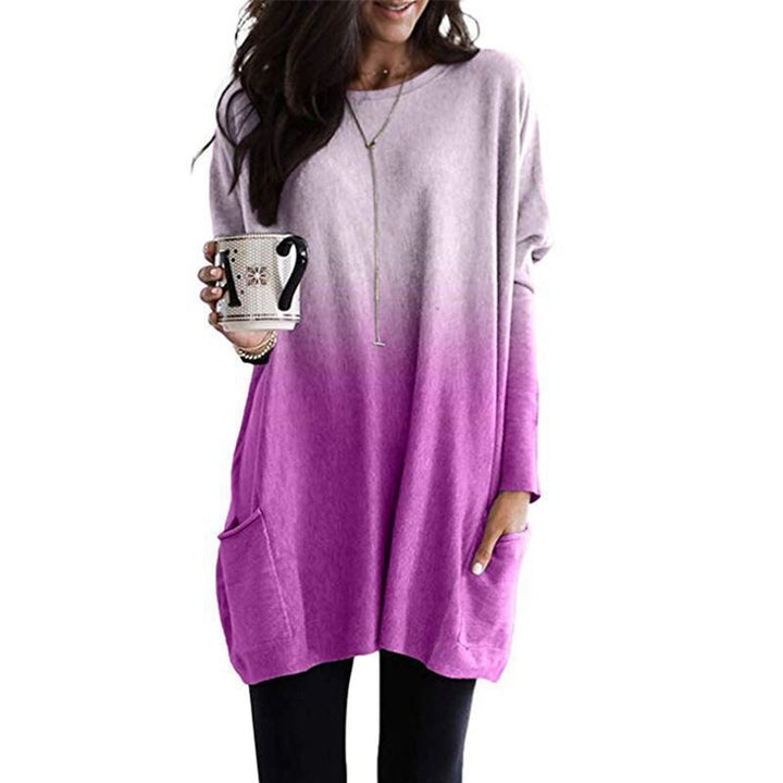 Women's oversized ombre knitted tunic with side insert pockets and round neckline Mune Fashion