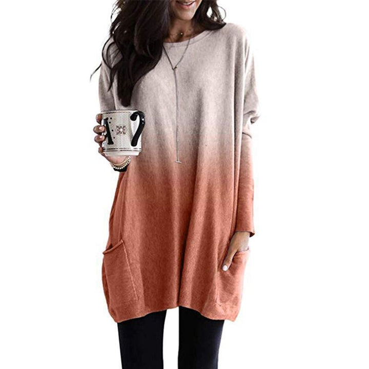 Women's oversized ombre knitted tunic with side insert pockets and round neckline Mune Fashion