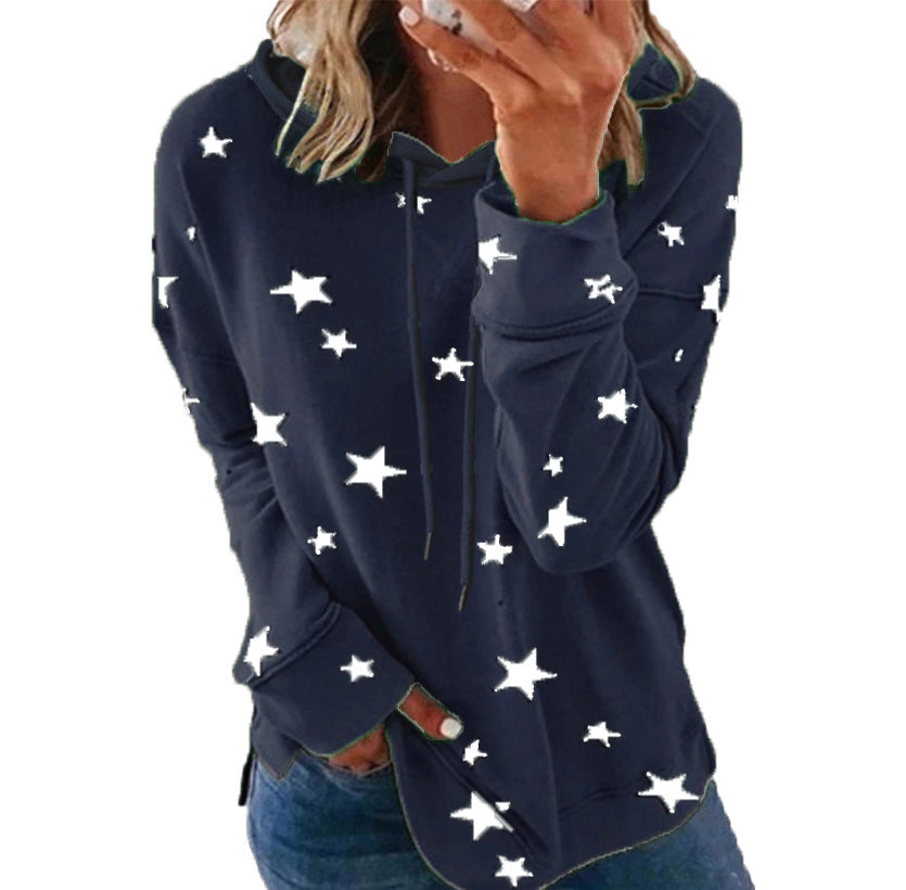 Women's Oversize Hoodie made of soft cotton blend with star print Mune Fashion