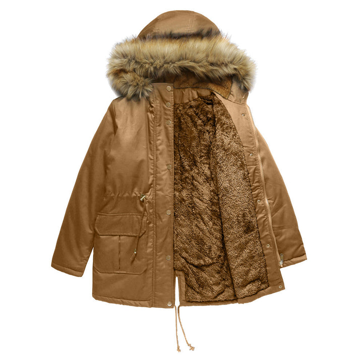 Women’s Warm Outdoor Parka with Detachable Hood and Luxurious Faux Fur Mune