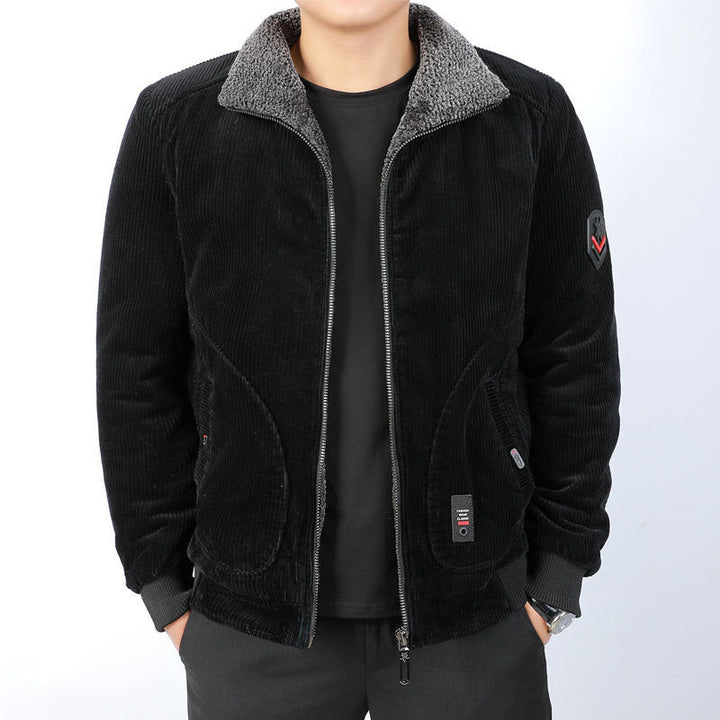 Men's Comfortable Cord Jacket with Fleece Collar Mune Fashion