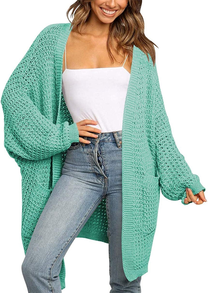 Women's Longer Open Chunky Knit Cardigan in Cocoon Cut with Pockets Mune Fashion
