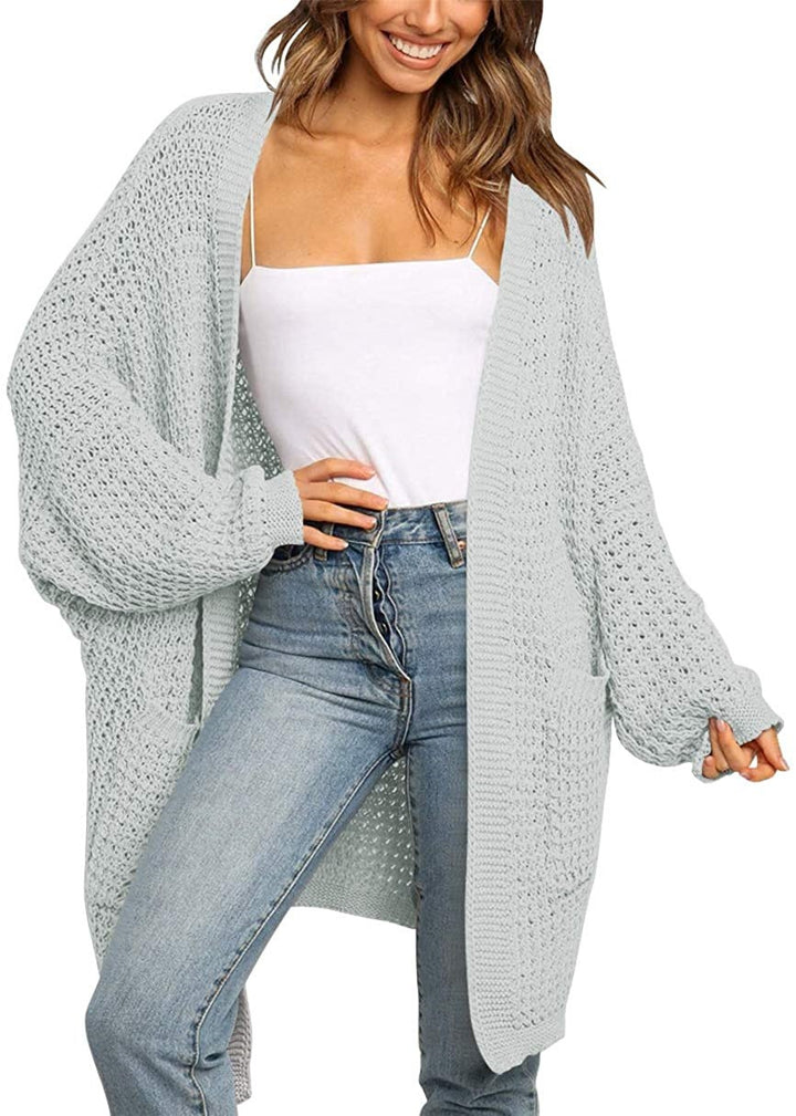 Women's Longer Open Chunky Knit Cardigan in Cocoon Cut with Pockets Mune Fashion