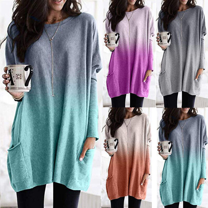 Women's oversized ombre knitted tunic with side insert pockets and round neckline Mune Fashion
