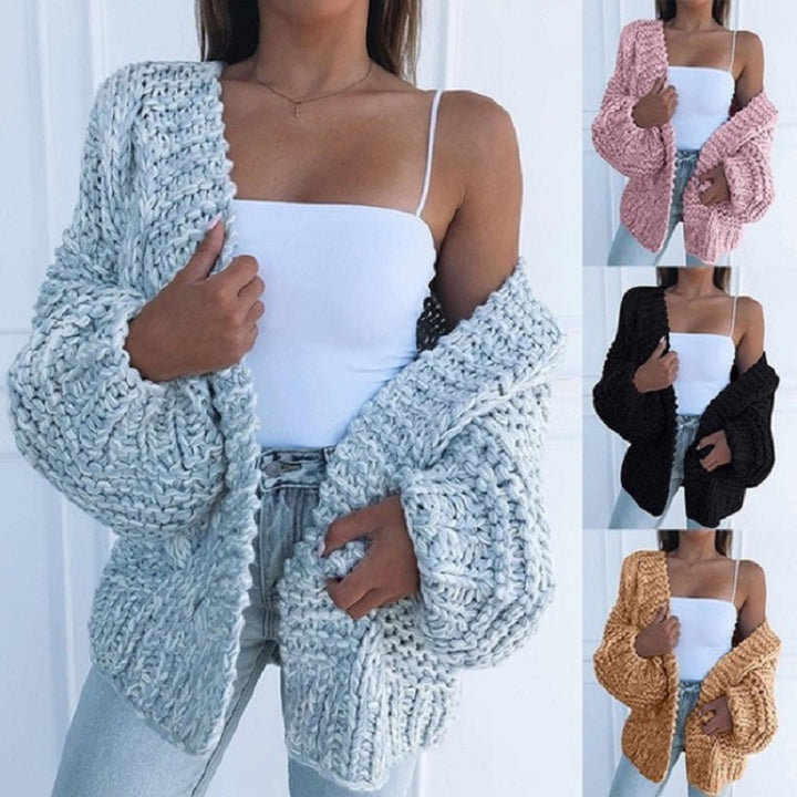 Women Oversized Chunky Knit Cardigan with Balloon Sleeves and Open Front Mune Fashion
