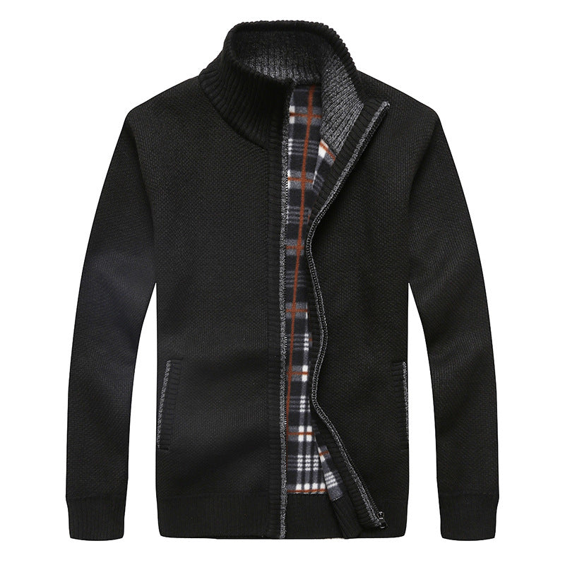 Men's knit cardigan with fleece lining, stand-up collar, and zip Mune Fashion
