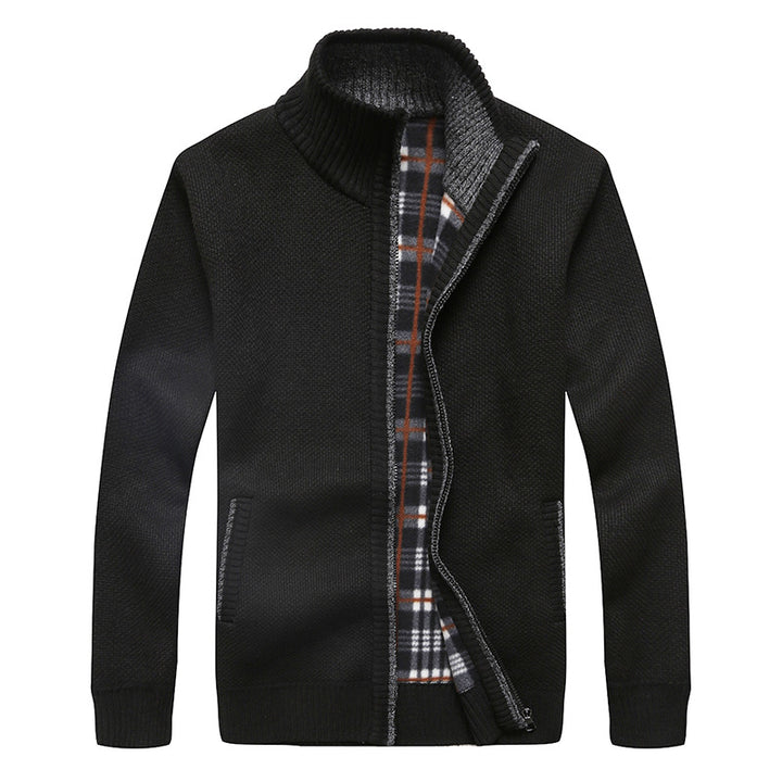 Men's knit cardigan with fleece lining, stand-up collar, and zip Mune Fashion