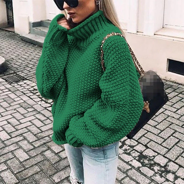 Women Chunky Knit Boxy Turtleneck Sweater with Textured Waffle Look and Ribbed Hem Mune Fashion