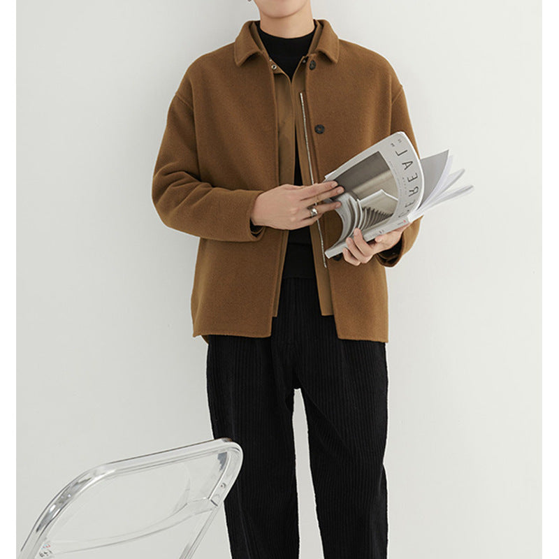 Men's Oversized Wool Blend Jacket with Shirt Collar and Patch Pockets Mune Fashion