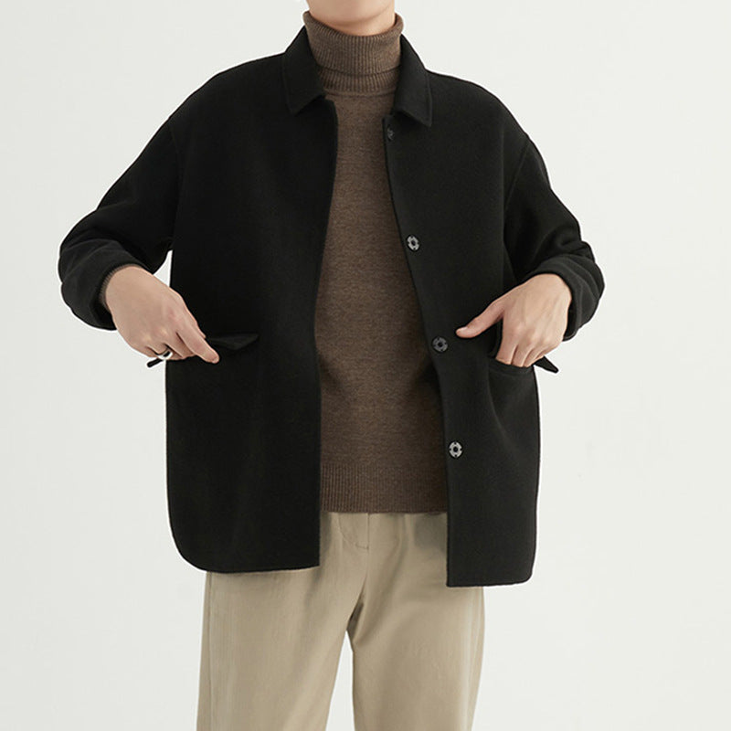 Men's Oversized Wool Blend Jacket with Shirt Collar and Patch Pockets Mune Fashion