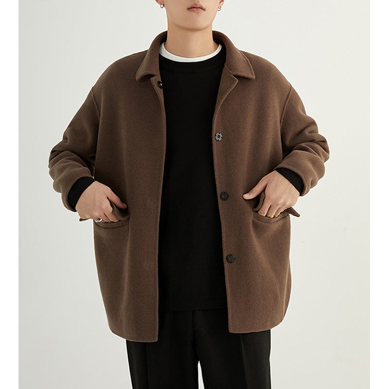 Men's Oversized Wool Blend Jacket with Shirt Collar and Patch Pockets Mune Fashion