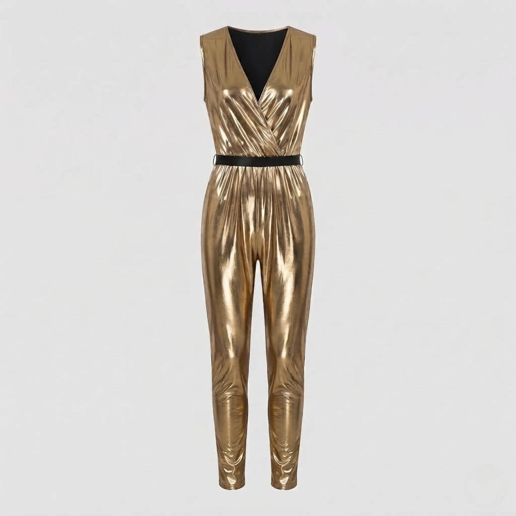 Men's Shiny Disco Costume made of Metallic Foil with Wide Pant Hem Mune Fashion