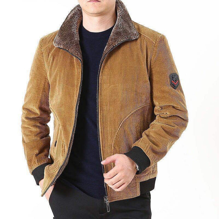 Men's Comfortable Cord Jacket with Fleece Collar Mune Fashion