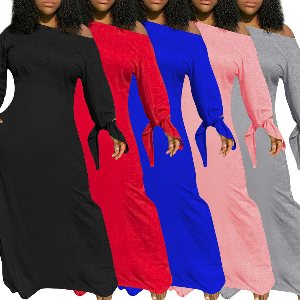 Women Asymmetrical Maxi Dress with One Shoulder, Long Sleeves and Bind Cuffs Mune Fashion