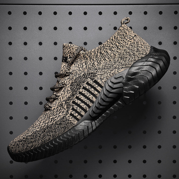 Men's breathable knit urban trainers with sock-like upper, elastic lacing, and shock-absorbing wave sole Mune Fashion