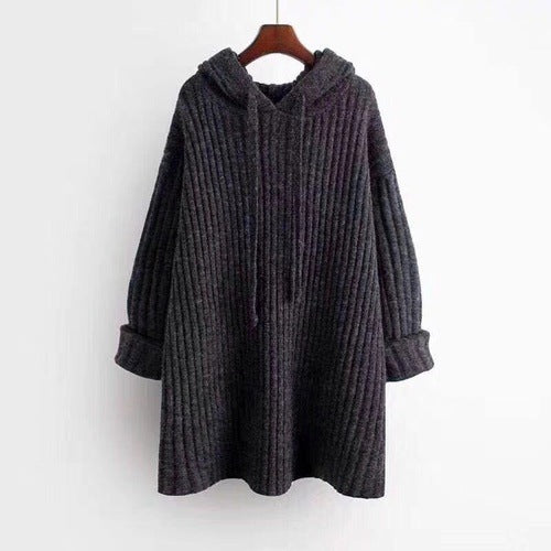 Women's Oversize Hoodie made of ribbed knit with tunic cut Mune Fashion