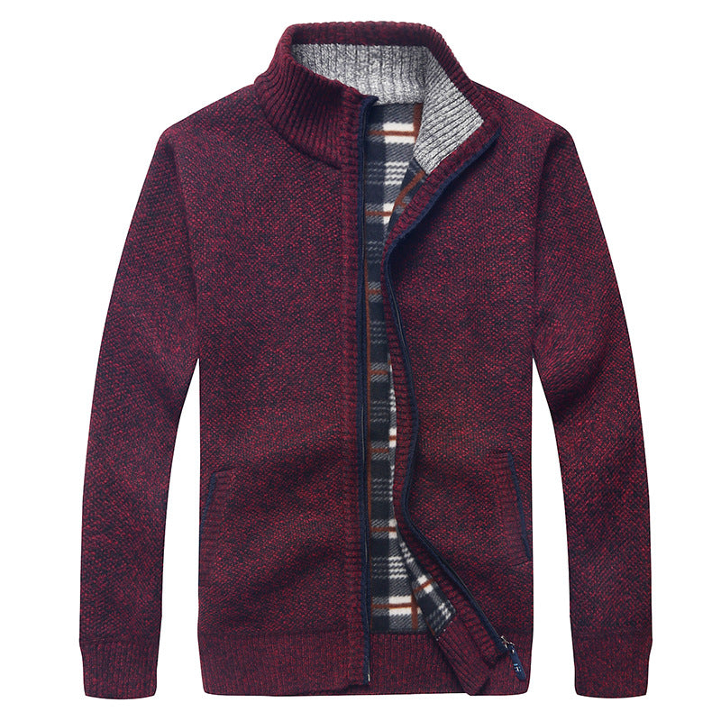 Men's knit cardigan with fleece lining, stand-up collar, and zip Mune Fashion