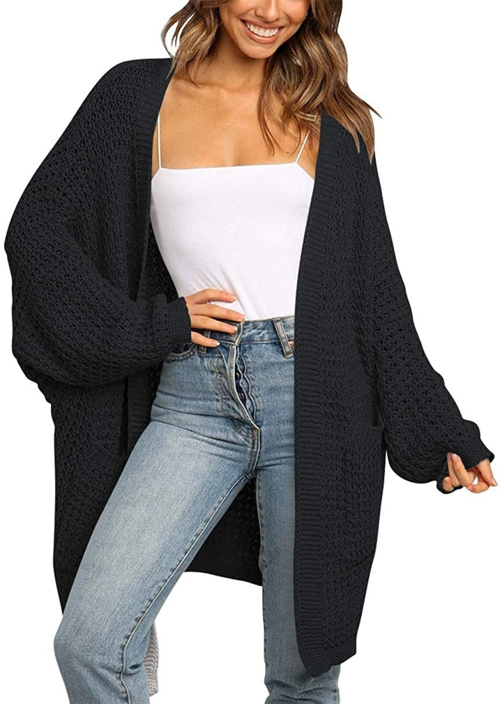 Women's Longer Open Chunky Knit Cardigan in Cocoon Cut with Pockets Mune Fashion