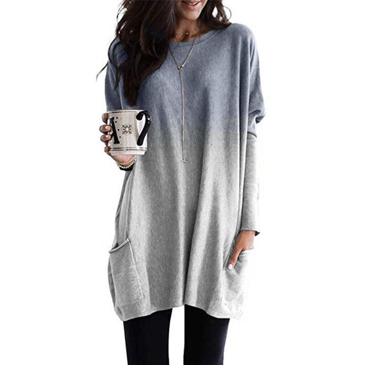 Women's oversized ombre knitted tunic with side insert pockets and round neckline Mune Fashion