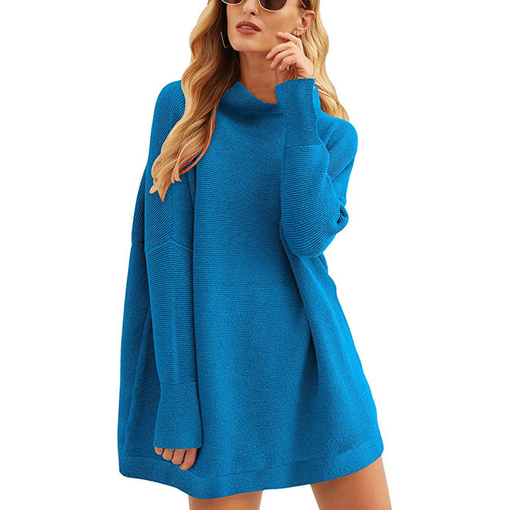 Women Casual Knit Mini Dress with Stand Collar, Oversized Cut and Fine Structured Knit Mune Fashion