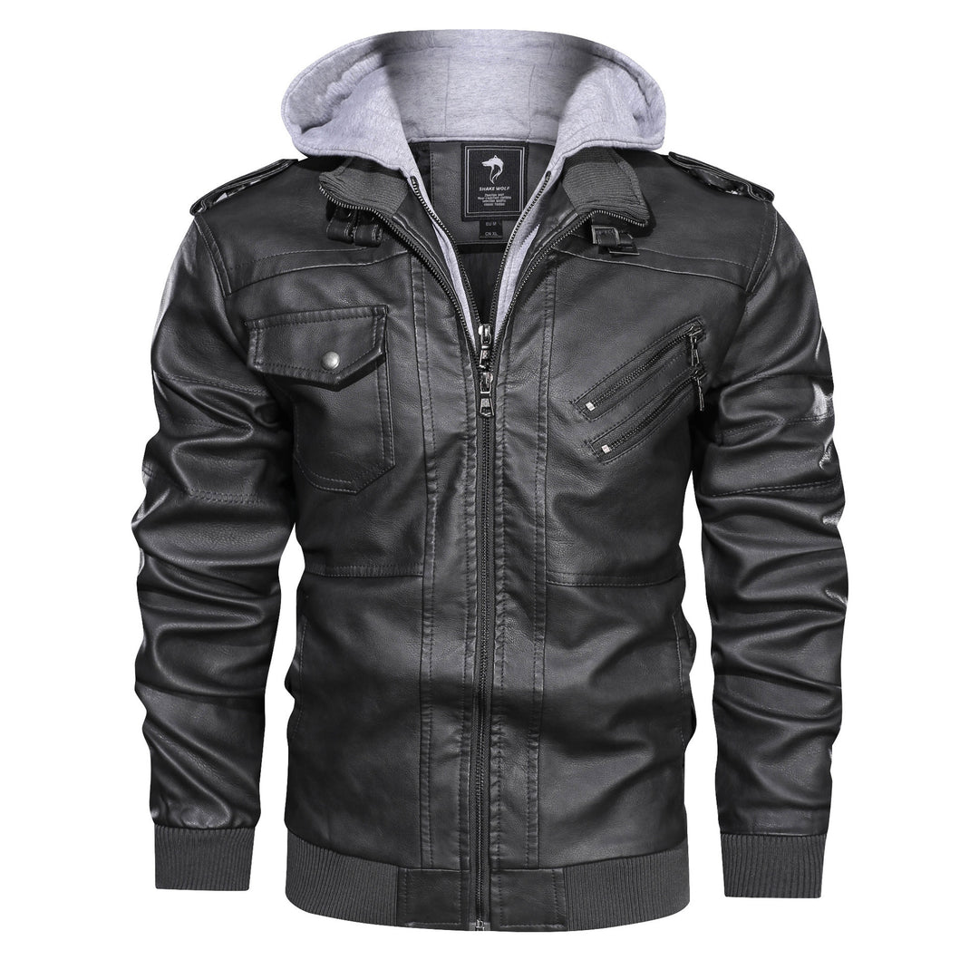 Men's functional leather jacket with hood Mune Fashion