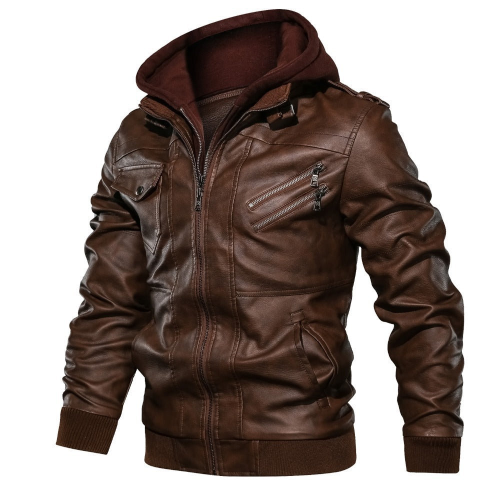 Men's functional leather jacket with hood Mune Fashion
