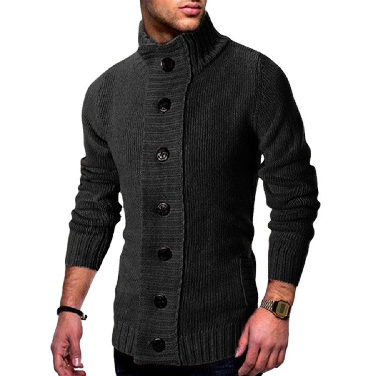 Men's knit cardigan with high button collar and fitted cut Mune Fashion