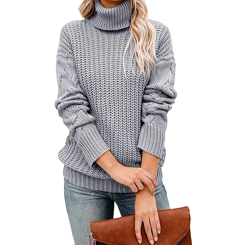Ladies Chunky Knit Turtleneck Sweater with Waffle Structure and Dropped Shoulders Mune Fashion