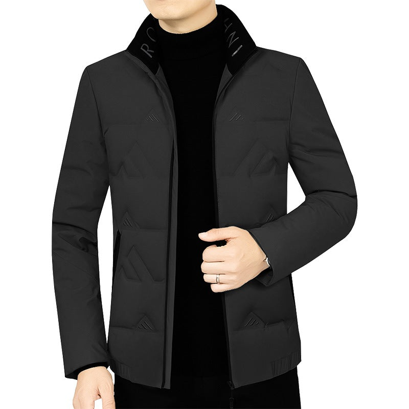 Men's Padded Stand-Up Collar Jacket with Geometric Quilting Mune Fashion
