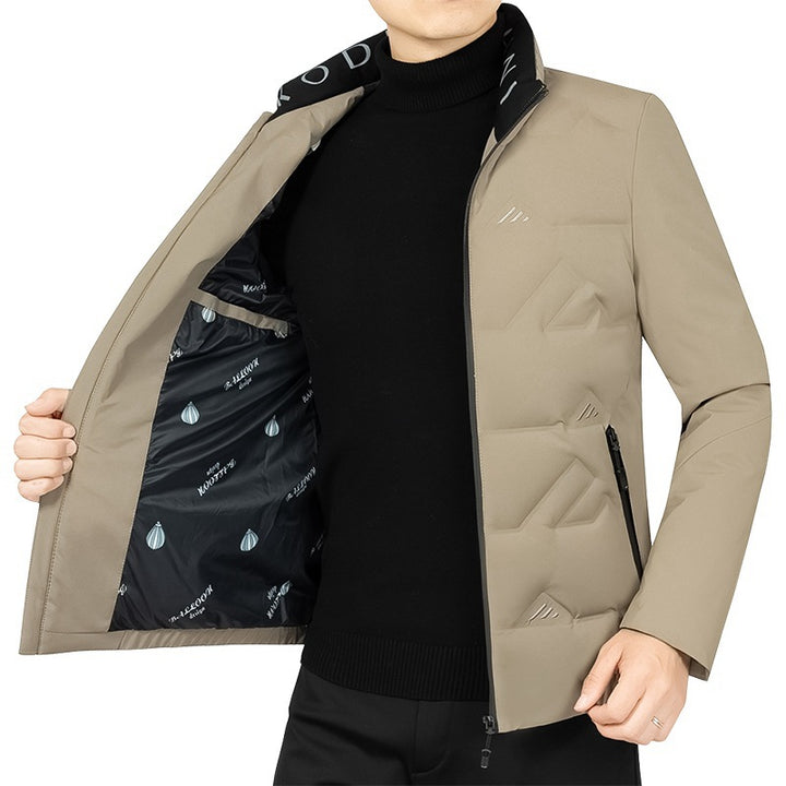Men's Padded Stand-Up Collar Jacket with Geometric Quilting Mune Fashion
