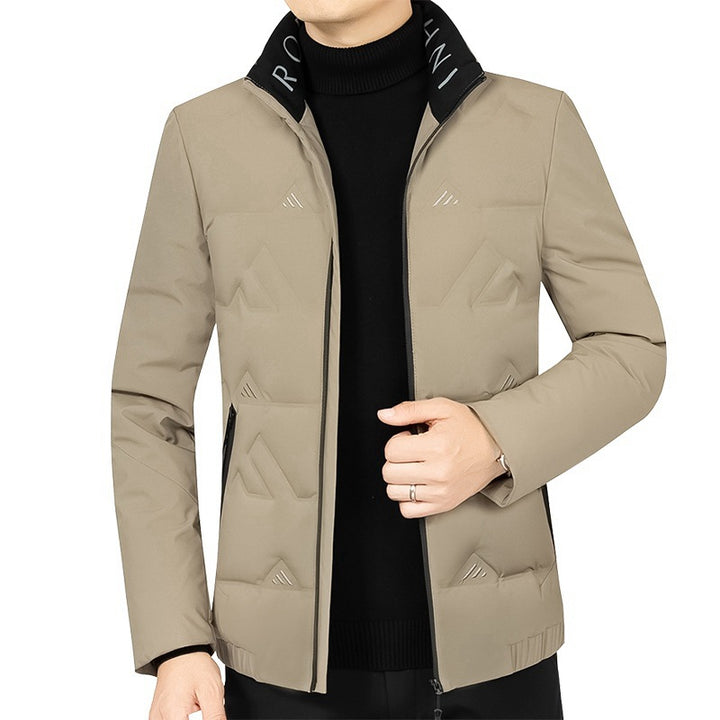 Men's Padded Stand-Up Collar Jacket with Geometric Quilting Mune Fashion