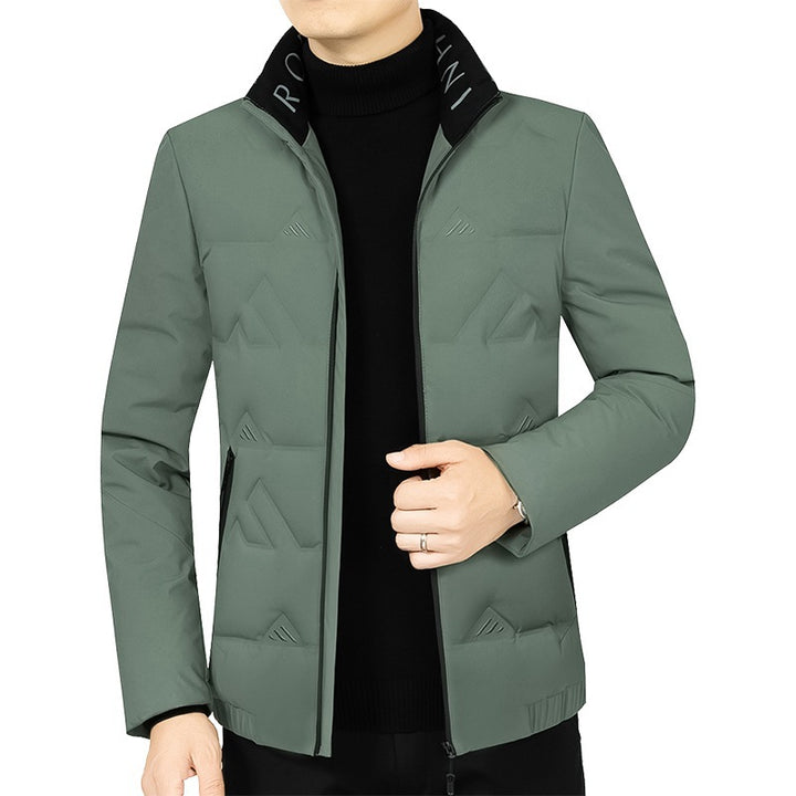 Men's Padded Stand-Up Collar Jacket with Geometric Quilting Mune Fashion