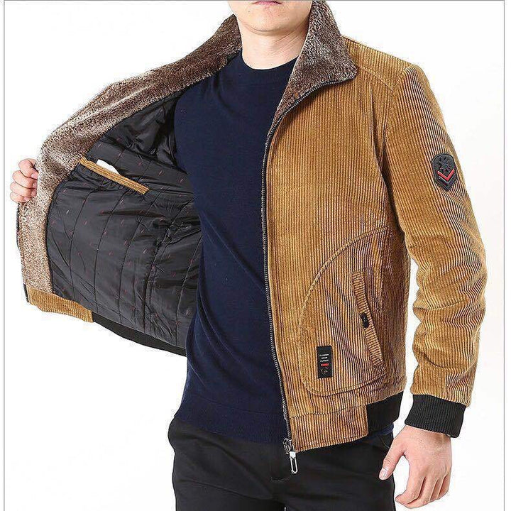 Men's Comfortable Cord Jacket with Fleece Collar Mune Fashion
