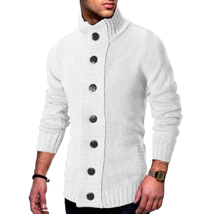 Men's knit cardigan with high button collar and fitted cut Mune Fashion