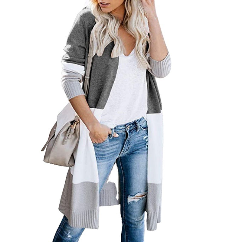 Women's Longline Cardigan with Colorblock, Ribbed Hem and Open Front Mune Fashion