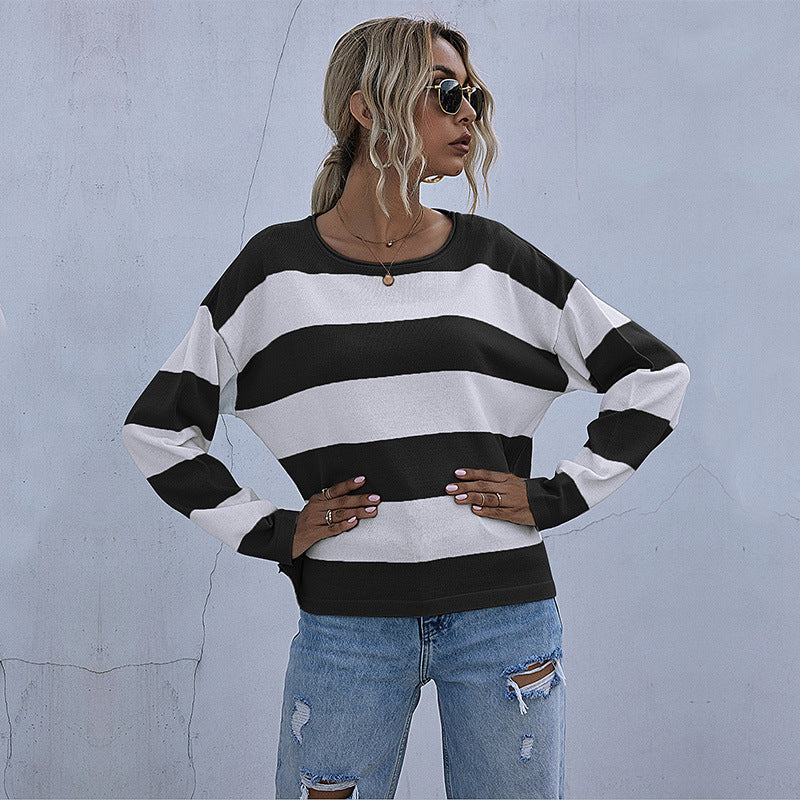 Women's Casual Striped Sweater with Loose Fit Mune Fashion